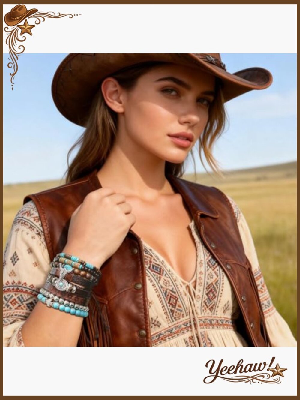 8 Pcs Stack Western Bracelets Set Turquoise Beaded Concho Bangle Cowboy Chic - Picture 5 of 7